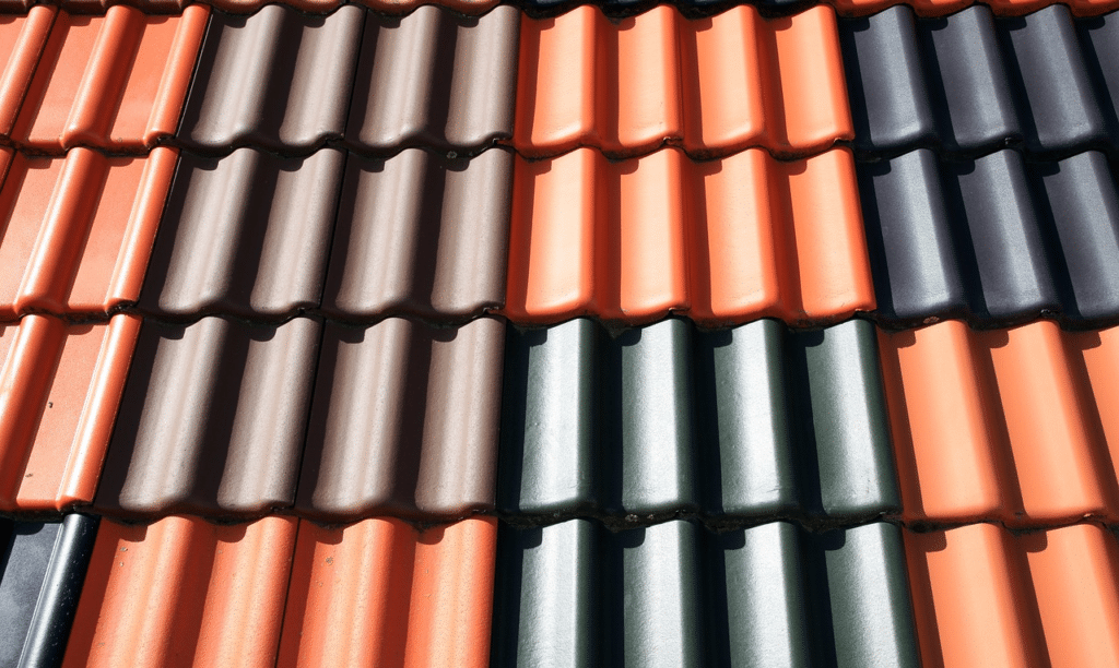 En närbild på taklplattor i olika färger